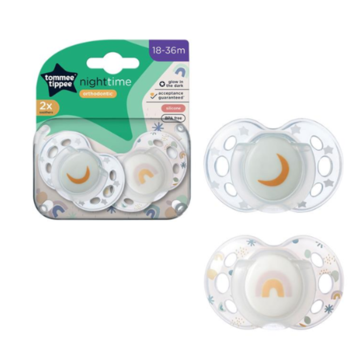 Tommee Tippee 2 Pack Night Time Soothers 1836 months Nesh Kids Store