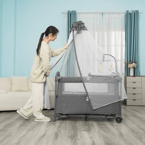 Baby Travel Cot - Bedside Sleeper with Bassinet, Diaper Changer & Net - Nesh Kids Store