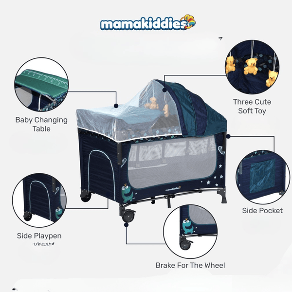 Mamakiddies Baby Travel Cot+Bed side - Nesh Kids Store