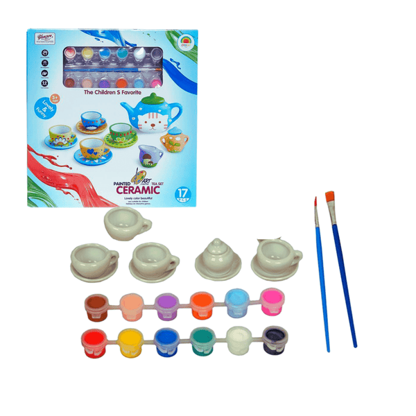 Painted Ceramic Tea Set – 17 PCS Set - Nesh Kids Store