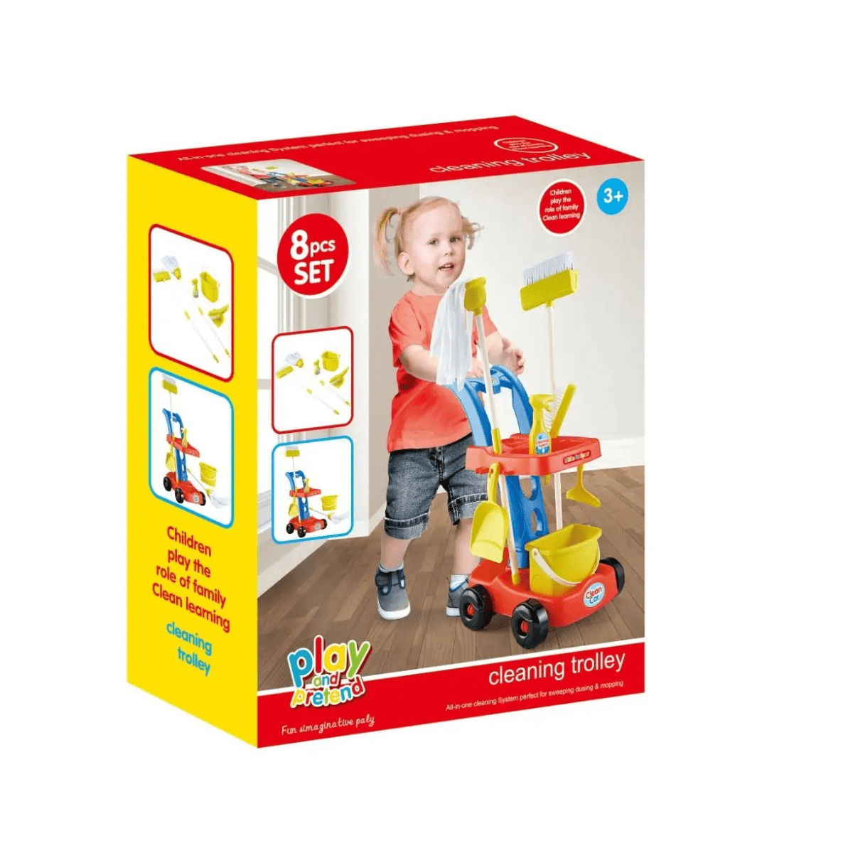 Cleaning Cart Trolley Pretend Play Set For Kids
