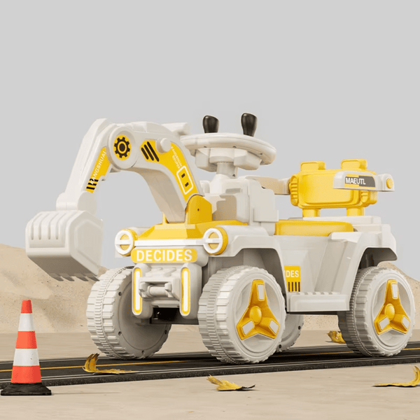 Rechargeable Kids Ride - On Excavator – Yellow & White - Nesh Kids Store