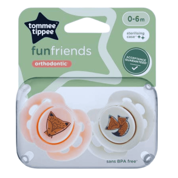 Tommee Tippee Fun Friend Soothers – Pack of 2 (0–6m) - Nesh Kids Store