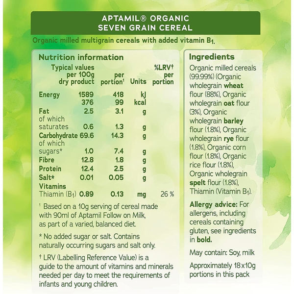 Aptamil Organic Seven Grain Porridge Baby Food Cereal, 7+ Months, 180 g - Nesh Kids Store