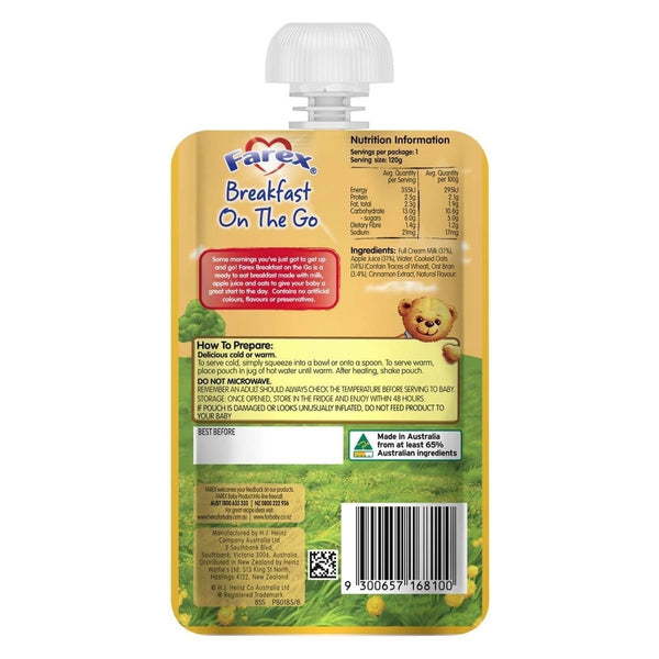 Farex Breakfast On The Go Creamy Baby Food Porridge 6+ Months 120g - Nesh Kids Store