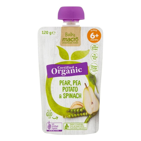 Macro Organic 6 Months+ Pear Pea Potato & Spinach 120g - Nesh Kids Store