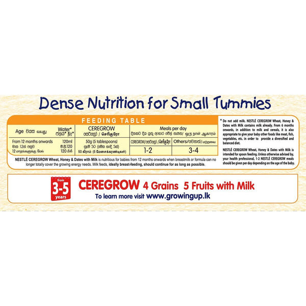 Nestle CEREGROW Junior Cereal with Milk Wheat, Honey & Dates with Milk from 1-3 years 250g Bag In Box Pack - Nesh Kids Store