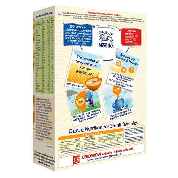 Nestle CEREGROW Junior Cereal with Milk Wheat, Honey & Dates with Milk from 1-3 years 250g Bag In Box Pack - Nesh Kids Store