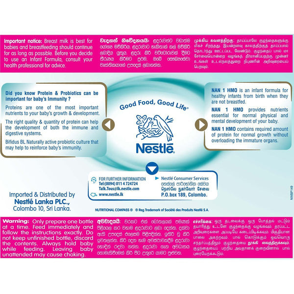 Nestle NAN 1 HMO Starter Infant Formula with Iron – Birth to 6 months, 350g Bag In Box Pack - Nesh Kids Store