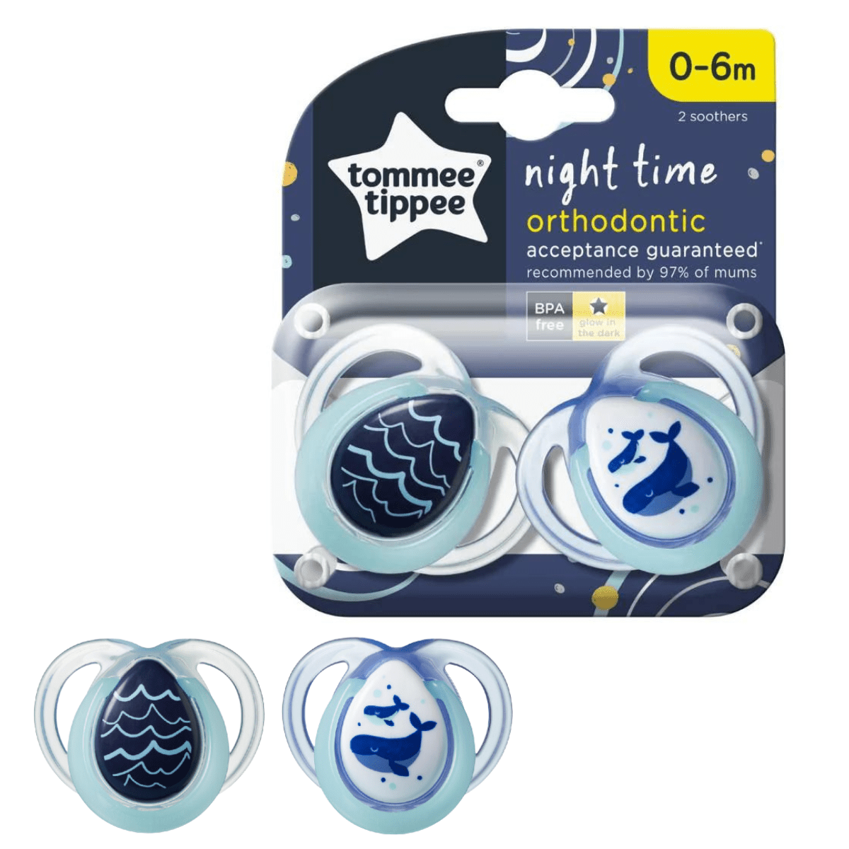 Tommee Tippee Glow In The Dark Night Time Soother Pacifier With 06m 2pcs/Pack Nesh Kids Store