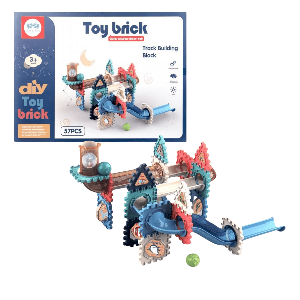 57 pcs DIY Toy Brick 3D Building & Design Blocks – Ball Slide Set ...