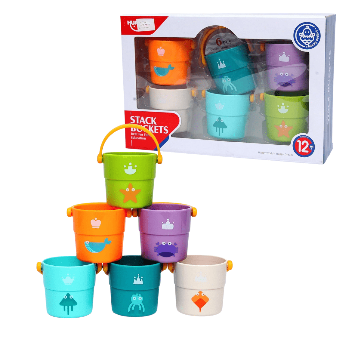 Huanger stacking buckets muti-color (6 buckets) -12m+ - Nesh Kids Store ...