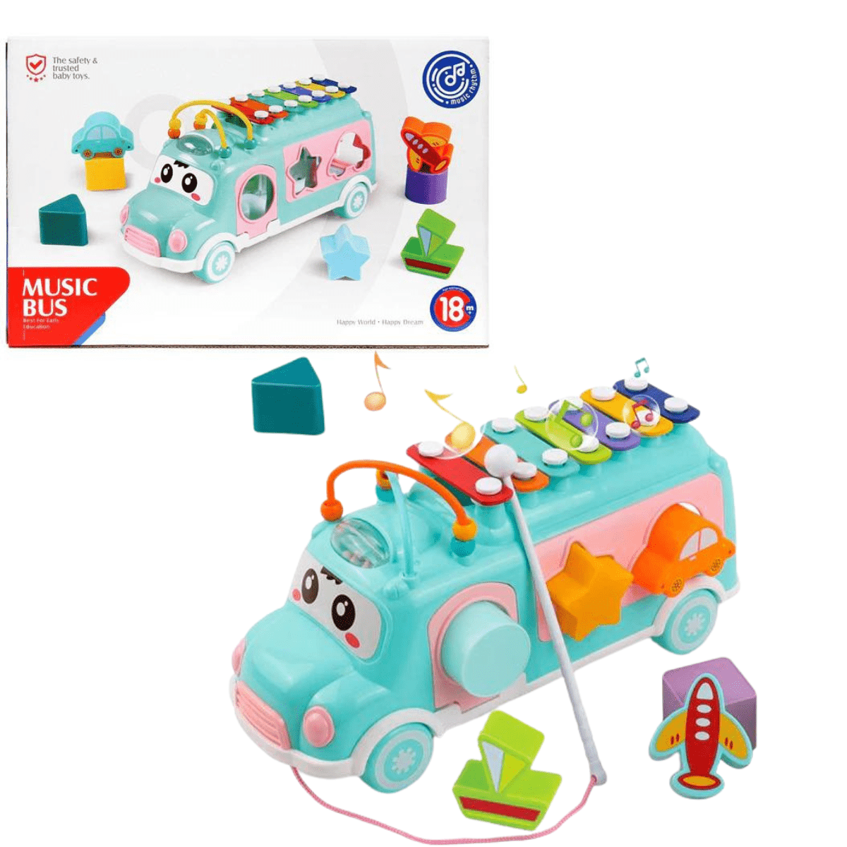Music Bus Xylophone with 7pcs Puzzle Blocks. - Nesh Kids Store | Sri Lanka