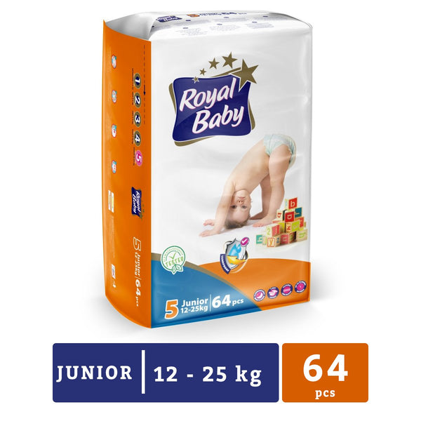 Royal Baby - Junior (12-25 KG) Baby Diapers - 64 Pc Pack - Nesh Kids Store